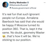 Медведев прокомментировал слова Бербок про поворот на "360 градусов"